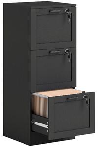 HOMCOM Cassettiera Portadocumenti a 3 Cassetti con Serrature e Spazio per Stampante, in Legno, 40x40x101 cm, Nero | Aosom Italy