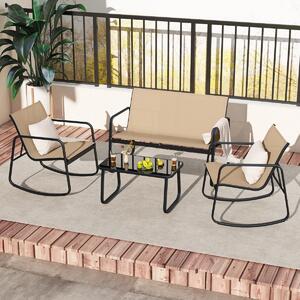 Costway Set di mobili da giardino 4 pezzi di sedute per 4 persone, Mobili per terrazza con dolce movimento oscillante Marrone