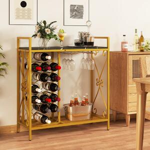 Costway Portabottiglie indipendente con portabicchieri e piano d'appoggio, Portavino in metallo 93 x 38 x 102 cm Oro