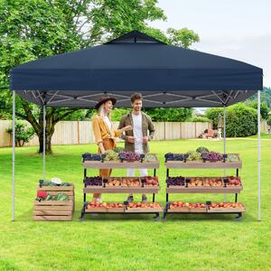 Costway Gazebo pieghevole per patio all'aperto con blocco centrale, Gazebo pop-up da 295 x 295 cm Blu scuro