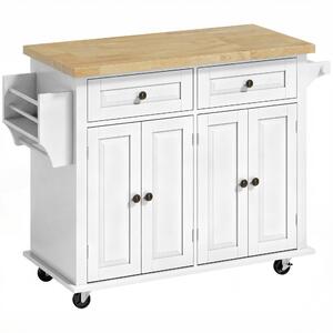 HOMCOM Isola da Cucina con Ruote e Cassetti, 111x44.5x82.5 cm, Bianco | Aosom Italy