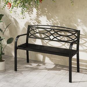 Costway Divanetto in metallo resistente per 2 persone con braccioli e schienale curvati, Panchina da giardino 116 cm per giardini Nero