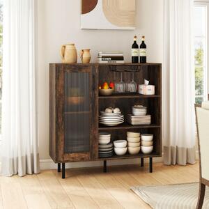 Costway Credenza con porta ripiano regolabile e portabicchieri da vino, Mobile per caffè sala da pranzo e soggiorno Marrone
