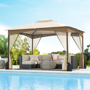 Costway Gazebo da patio tetto morbido a doppia copertura con 4 sacchetti di sabbia, Gazebo da patio 3 x 3,6 m per prato giardino all'aperto Sabbia