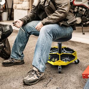 Costway Sgabello meccanico con portata di 150 KG sedile imbottito per garage, Sedia a rotelle regolabile per garage officina Giallo