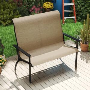 Costway Panca da giardino con schienale alto e braccioli per veranda anteriore per terrazzo, Sedia da esterno adirondack per 2 persone Caffè