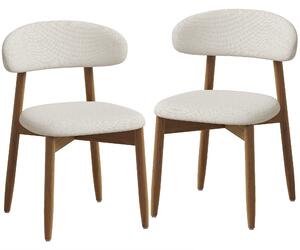 HOMCOM Set di 2 Sedie da Pranzo Rivestite in Lino senza Braccioli Schienale Curvo Gambe in Legno di Caucciù Crema | Aosom Italy