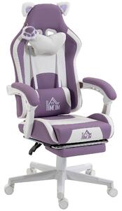 HOMCOM Sedia da Gaming Ergonomica con Orecchie da Gatto, Poggiapiedi, Supporto Lombare e Cervicale, Viola | Aosom Italy
