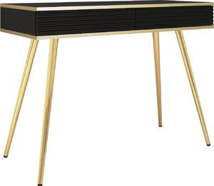 Comodino nero glamour con gambe dorate, 102 x 80 x 50