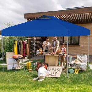 Costway Gazebo pieghevole per patio all'aperto con blocco centrale, Gazebo pop-up da 295 x 295 cm Blu
