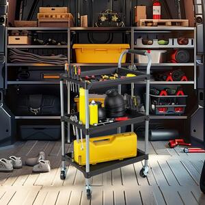 Costway Carrello di grande capacità organizzatore di utensili manico imbibito e ruote girevoli, Carrello utensili a 3 strati con ripiani Nero