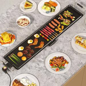 Costway Griglia barbecue antiaderente da banco con temperatura regolabile per interni ed esterni, Griglia elettrica extra large 100cm Nero
