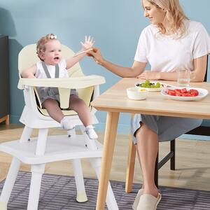 Costway Seggiolone per neonati con imbracatura a 5 punti cuscino rimovibile, Seggiolone per bambini convertibile Beige