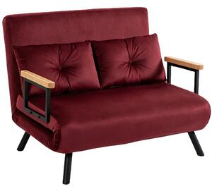 HOMCOM Divano Letto 3 in 1 in Tessuto Effetto Velluto con Schienale Regolabile e 2 Cuscini, 102x73x81 cm, Rosso Vino | Aosom Italy