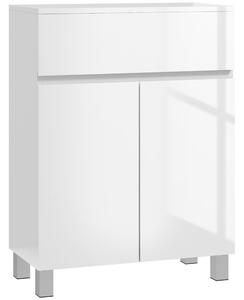 Kleankin Mobile Bagno Lucido, Mobiletto Bagno Salvaspazio con Cassetto e Ripiano Regolabile, 60x30x80cm, Bianco | Aosom Italy