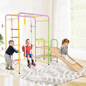 Costway Playset da arrampicata 8 in 1 con barre parco giochi da interno anelli ginnici, Set giocattoli scivolo per bambini regalo per età 3+