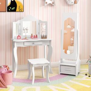 Costway Armadio portagioie per bambine regalo di compleanno e natale per ragazze, Specchio da toilette per bambini con ganci ripiani e cassetti Bianco