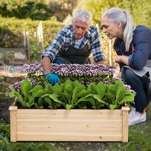 Costway Letto da giardino rialzato legno pesterni verdure frutta e erbe, Fioriera quadrata con base aperta Naturale