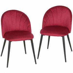 HOMCOM Set 2 Sedie da Pranzo Imbottite con Schienale a Conchiglia in Velluto, 52x55x79 cm, Rosso Vino | Aosom Italy