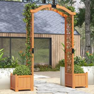 Costway Graticcio arcuato alto 201 cm per piante rampicanti per decorazione cerimonia, Pergolato da giardino in legno con fioriere Giallo