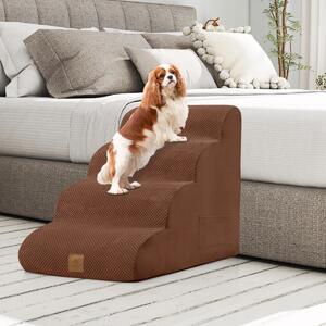 Costway Rampa per cani con 4 scalini in schiuma con copertura lavabile, Gradini antiscivolo per animali domestici Caffè