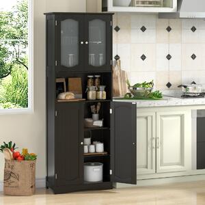 Costway Armadio da bagno alto 164cm con porte in vetro satinato e ripiani, Mobile autonomo per cucina soggiorno ufficio Nero