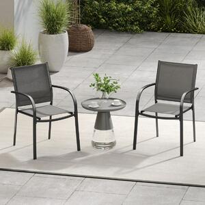 Costway Sedie da pranzo impilabili in metallo con seduta e schienale traspiranti per giardino, Set di 2 sedie da giardino piscina balcone Grigio