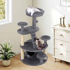 Costway Albero per gatti adulti con condominio e piattaforma imbottita, Centro attività per animali domestici interno Grigio
