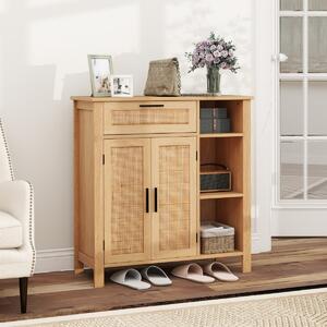 Costway Credenza buffet con ante intrecciate in rattan per cucina, Mobiletto con cassetto e mensola regolabile Naturale