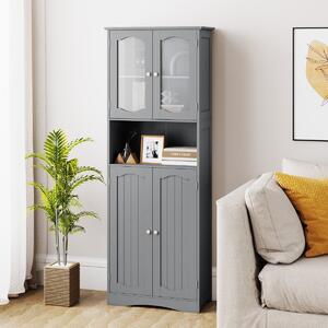 Costway Armadio da bagno alto 164cm con porte in vetro satinato e ripiani, Mobile autonomo per cucina soggiorno ufficio Grigio