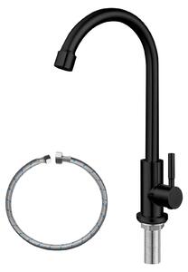 Rubinetto da cucina, solo acqua fredda, acciaio inossidabile, finitura nera opaca, monocomando, girevole a 360°