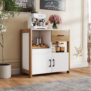 Costway Credenza moderna stile rustico con cassetto ripiano estraibile e 2 ante, Buffet per sala da pranzo e soggiorno da cucina Bianco