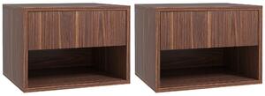 HOMCOM Set 2 Comodini Sospesi con Cassetto e Ripiano Inferiore Aperto, in Legno, 40x34x29 cm, Marrone