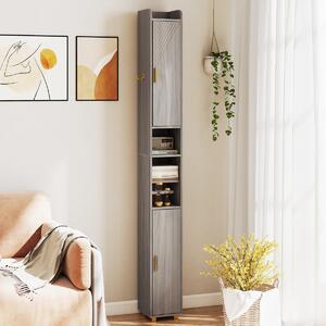 Costway Armadietto da bagno stretto organizzatore stretto con 2 ante e ripiani regolabili, Armadietto da bagno alto Grigio