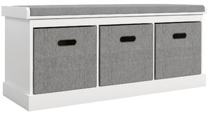 HOMCOM Panca Scarpiera con 3 Cassetti e Seduta in Tessuto per 3 Paia di Scarpe, Mobile da ingresso in Legno 105x35x47 cm, Bianco|Aosom Italy