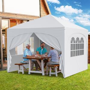 Costway Tenda gazebo richiudibile con 4 pareti rimovibili 3x3 m borsa con ruote, Riparo sole da spiaggia pieghevole Bianco