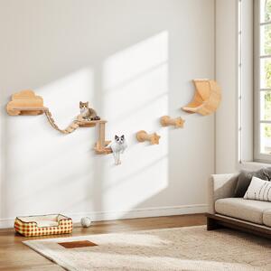 Costway Mensole per gatti a muro con amaca tiragraffi e gioco pensile per gatti da interno, Mobili da parete per gatti da 6 pezzi Beige