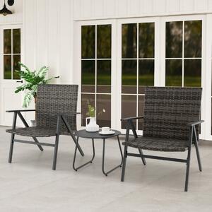 Costway Set bistro da 3 pezzi per patio con schienale e seduta in rattan, Set conversazioni con tavolino rotondo per balcone Grigio