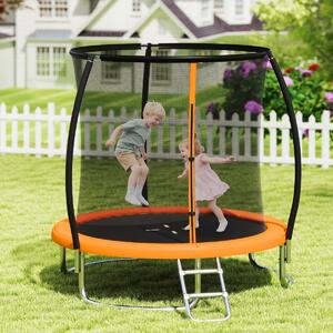 Costway Trampolino ricreativo pesante con rete di sicurezza per bambini e adulti, Trampolino da esterno 244 cm in acciaio zincato antiruggine Arancione