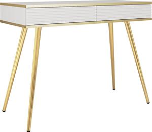 Comodino bianco glamour con gambe dorate, 102 x 80 x 50