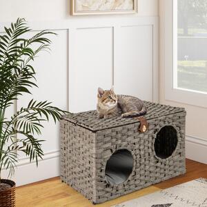 Costway Condominio per gattini in rattan con cuscino morbido rimovibile, Letto pieghevole per gatti da interno Grigio