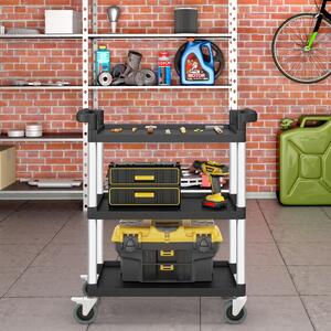 Costway Carrello di servizio resistente con ruote bloccabili doppie maniglie in alluminio, Carrello a 3 livelli per magazzino ufficio cucina Nero