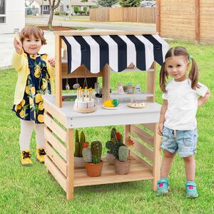 Costway Cucina giochi in legno a doppia faccia con lavandino vaschetta per l'acqua, Set di cucina per bambini dai 3+ anni Naturale