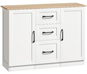 HOMCOM Credenza Cucina, Mobile Cucina con 3 Cassetti, 2 Ante, Soft Close, per Sala da Pranzo Ingresso Salotto, 110x35x80.4cm, Bianco | Aosom Italy