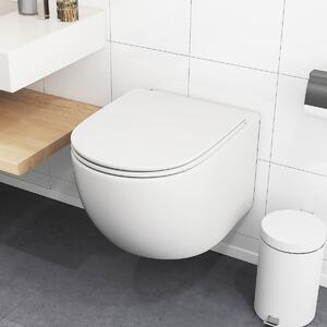 Costway Vaso WC in ceramica da parete e sedile WC con sistema di doppio scarico, Vaso WC facile da pulire Bianco