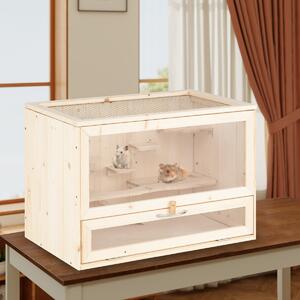 Costway Gabbia in legno per criceto con tetto ribaltabile in rete, Vasca per animali piccoli con pannello in acrilico Naturale