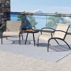 Costway Set di sedie con braccioli e tavolino in alluminio metallico con seduta curvata in tessuto, Set di poltrone da esterno a 3 pezzi Marrone