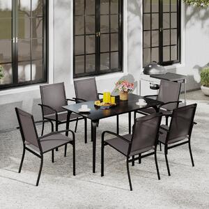 Costway Sedie da giardino impilabili con tessuto traspirante braccioli mobili da bistro per prato, Set di sedie da pranzo per dsterni 2 Grigio