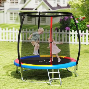 Costway Trampolino ricreativo pesante con rete di sicurezza per bambini e adulti, Trampolino da esterno 244 cm in acciaio zincato antiruggine Colorato