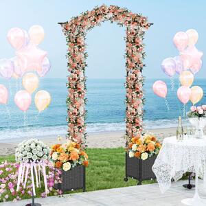 Costway Arco in metallo da giardino con 2 fioriere auto-irriganti e ruote, Grande arco da matrimonio all'aperto per viti e rose Grigio